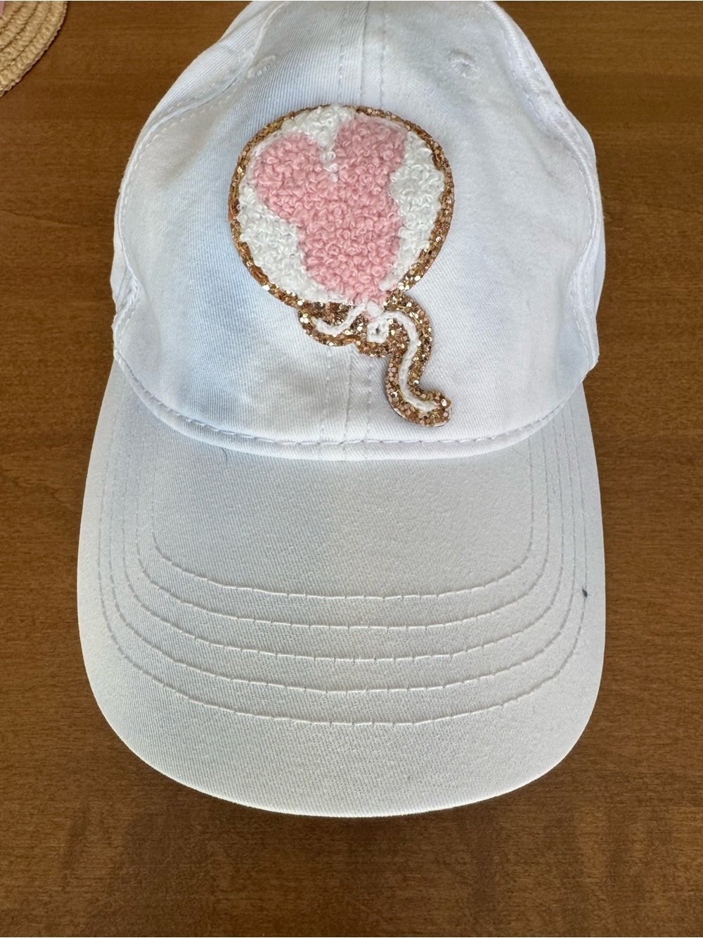 White Women's Baseball Cap with Pink Balloon Patch